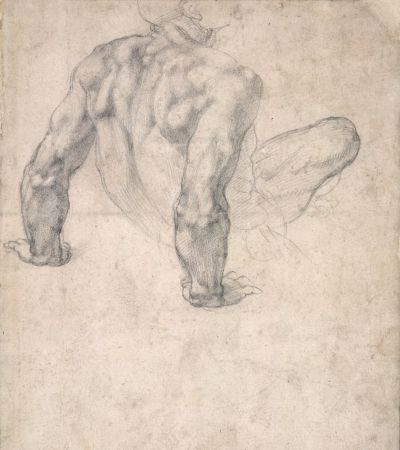 Michelangelo Buonarroti (1475–1564), study for the 'Last Judgment'. Black chalk on paper, about 1534–36. © The
Trustees of the British Museum