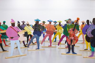 Installation view of the ‘Navigation Charts’ exhibition at Spike Island, Bristol, 2017, showing Lubaina Himid RA, Naming the Money, 2004. © Lubaina Himid. Image courtesy the artist, Hollybush Gardens, London and National Museums, Liverpool. © Spike Island, Bristol. Photo: Stuart Whipps