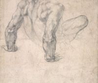 Michelangelo Buonarroti (1475–1564), study for the 'Last Judgment'. Black chalk on paper, about 1534–36. © The
Trustees of the British Museum