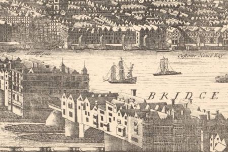 Un disegno del Ponte di Londra da una mappa del 1682