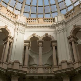 Interior view looking up into glass dome roof of the Tate Gallery at Millbank, London, England @ Nikos